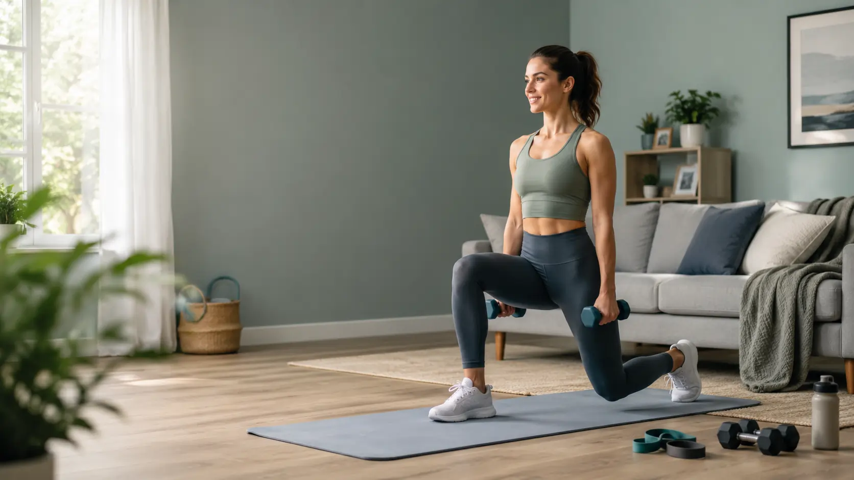 personne faisant du sport à la maison avec un programme simple